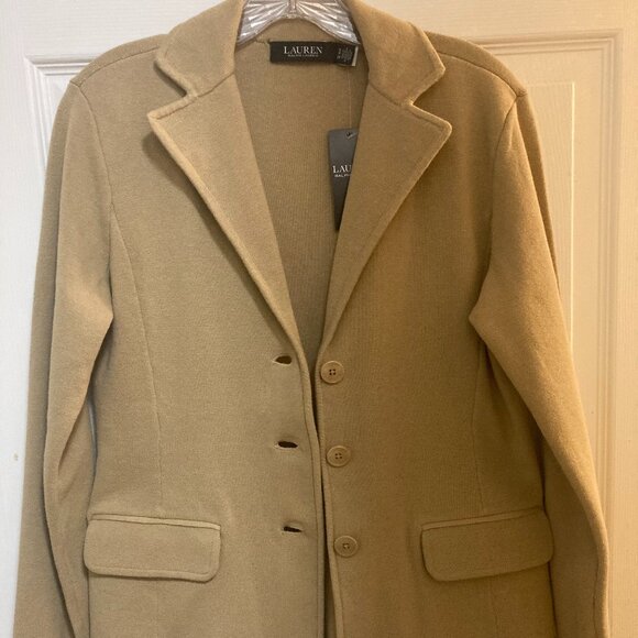 New Ralph Lauren Tan Sweater-Knit Blazer S - Picture 2 of 6